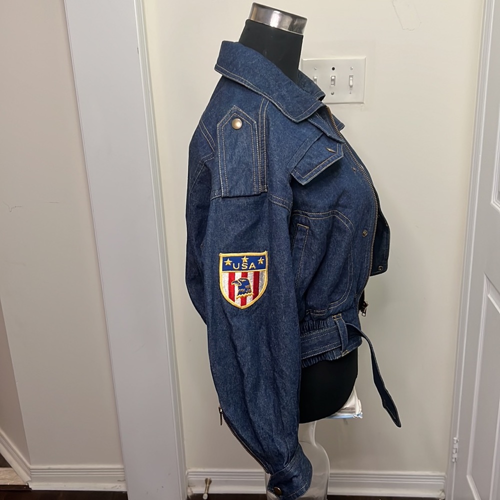 Vintage Yamaha Motor Riding Trucker Jeans Utility Cropped Jacket Size Small - Picture 11 of 16